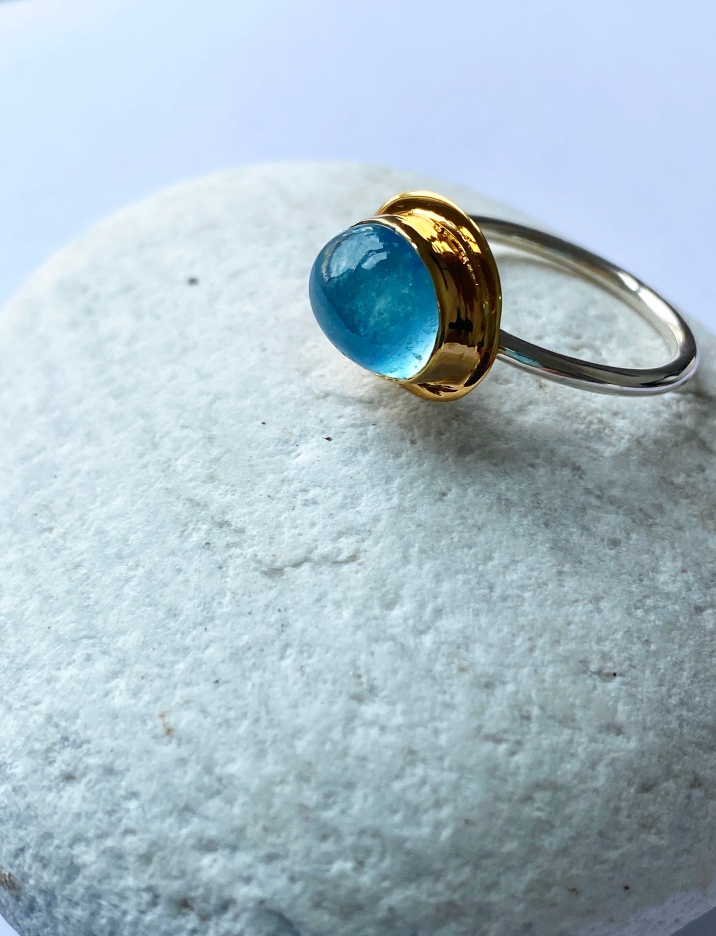 Blue Topaz Ring set in 22 carat gold vermeil and recycled silver