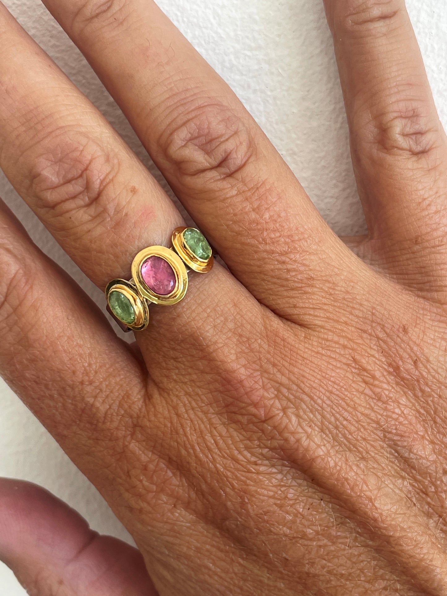 Triple Green and Pink Tourmaline Ring