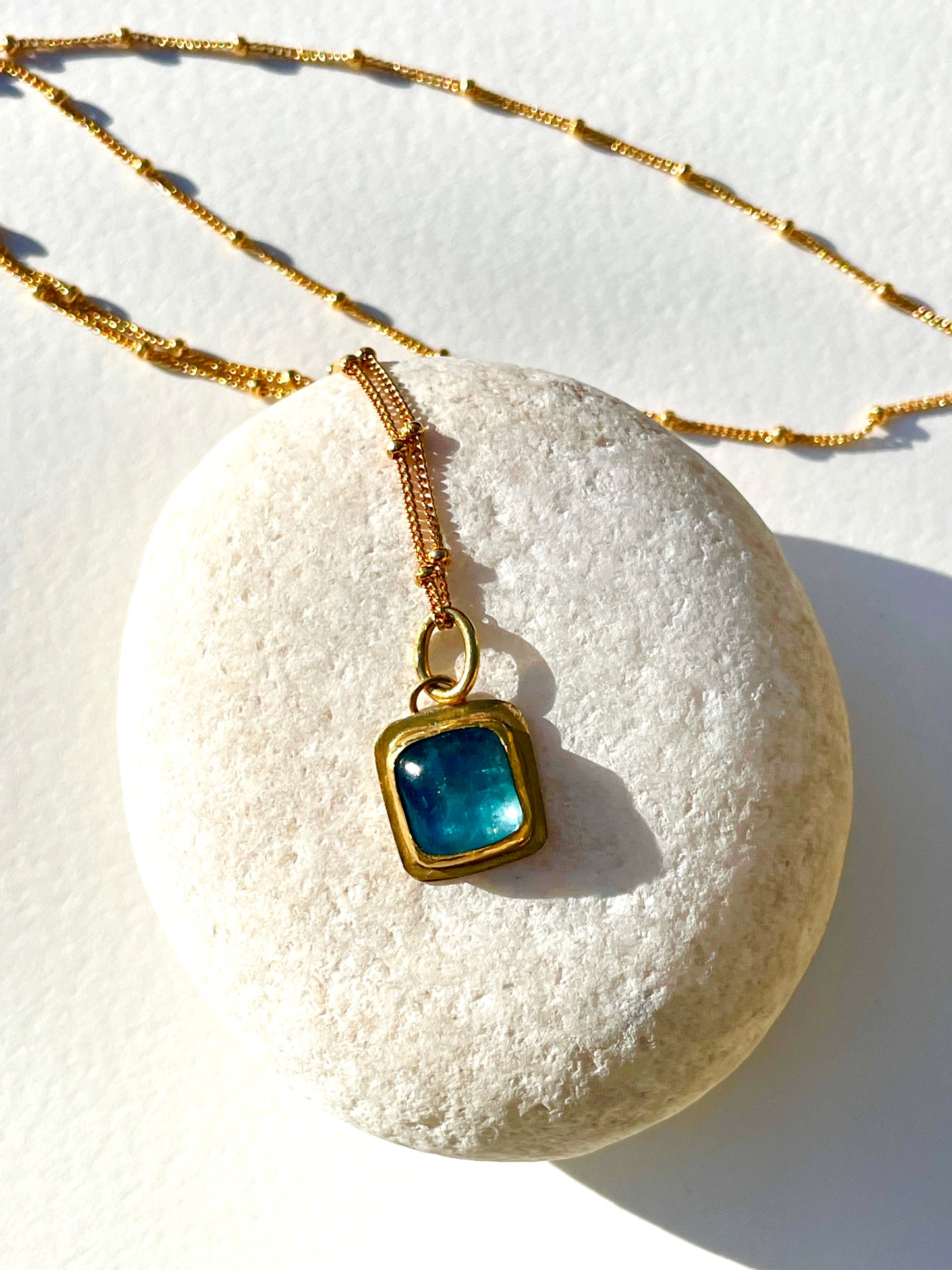 Small Aqua Kyanite gold vermeil pendant and chain.