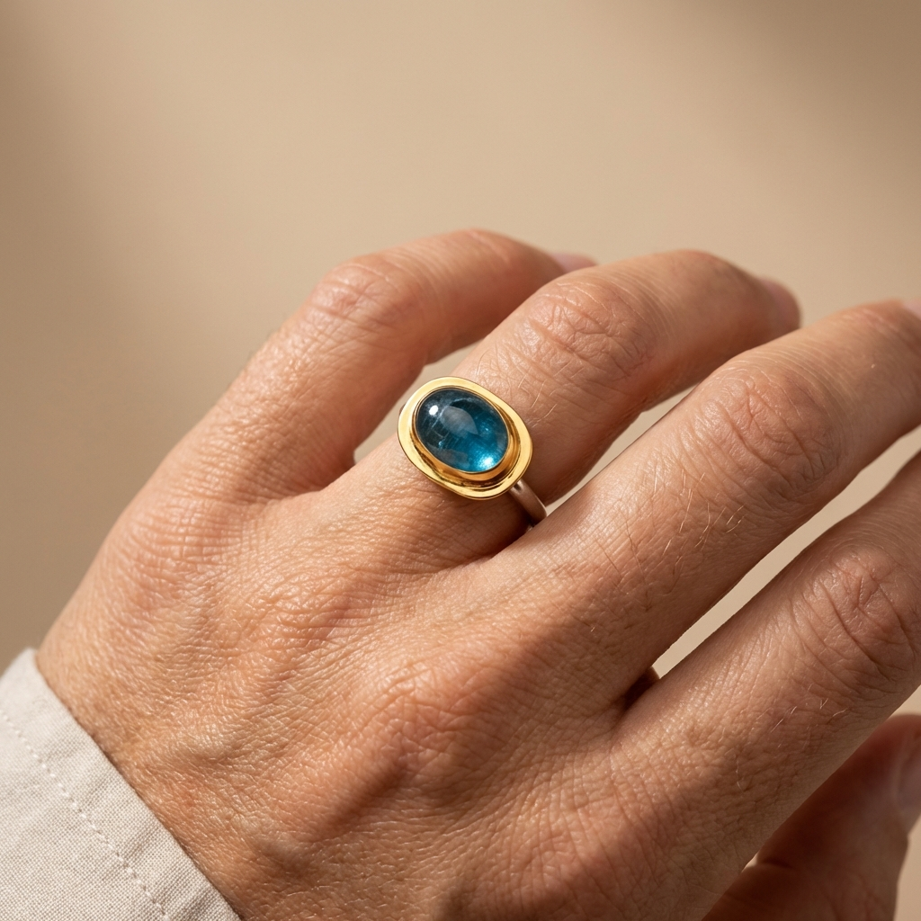 Teal Kyanite Gold Vermeil and Silver ring