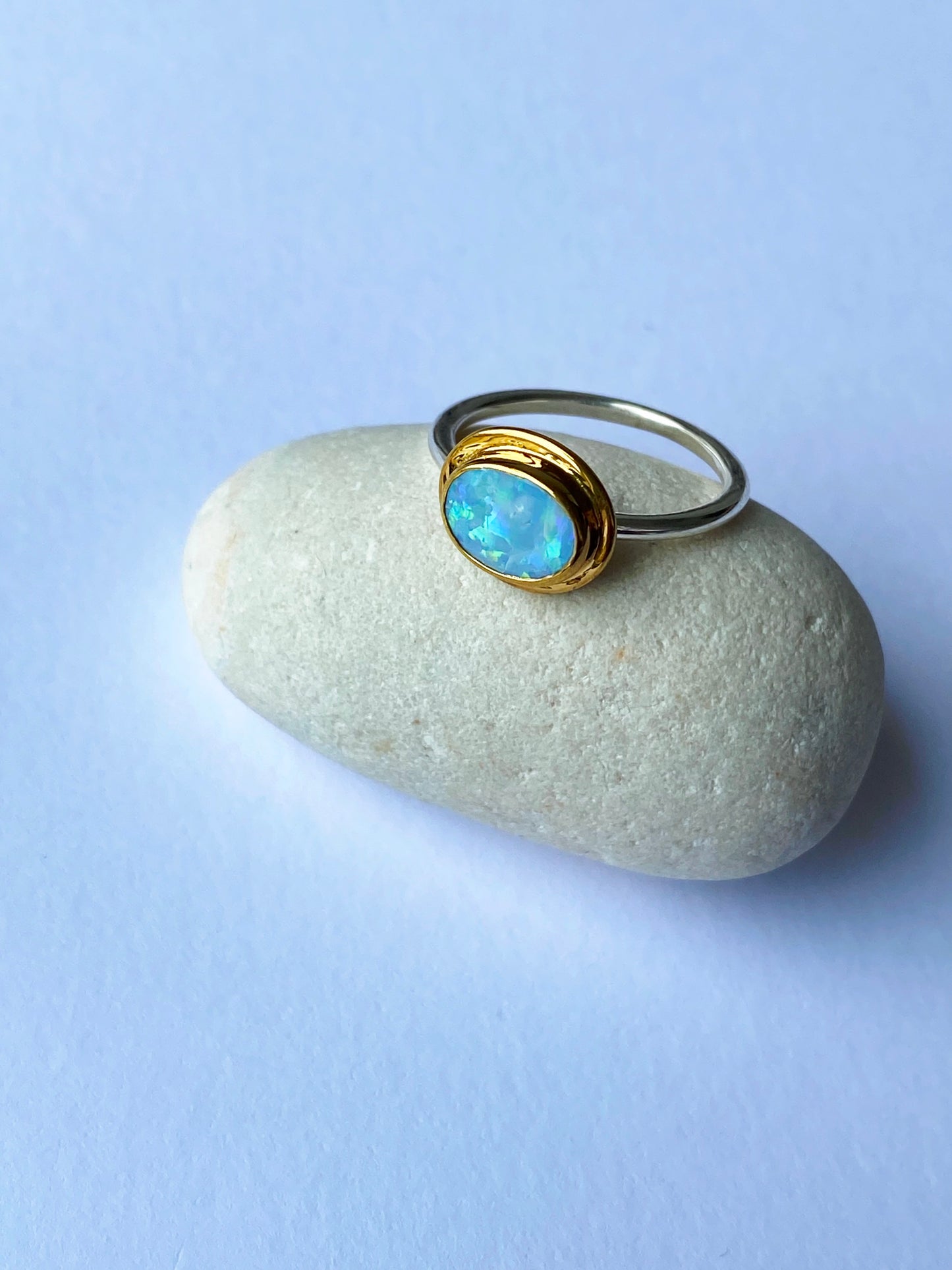 Opal Silver and 22 carat Gold Vermeil Ring