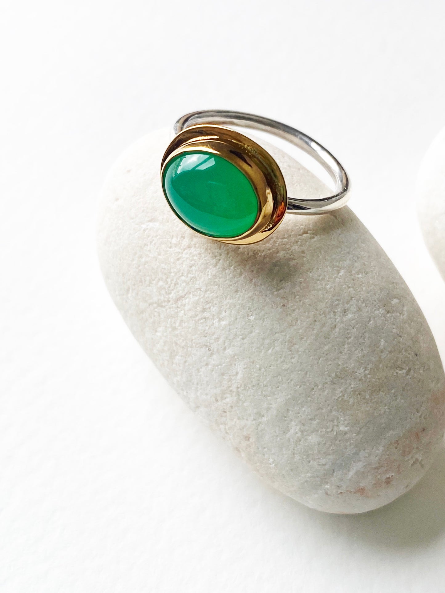 Chrysoprase Ring set in 22 carat gold vermeil and recycled silver