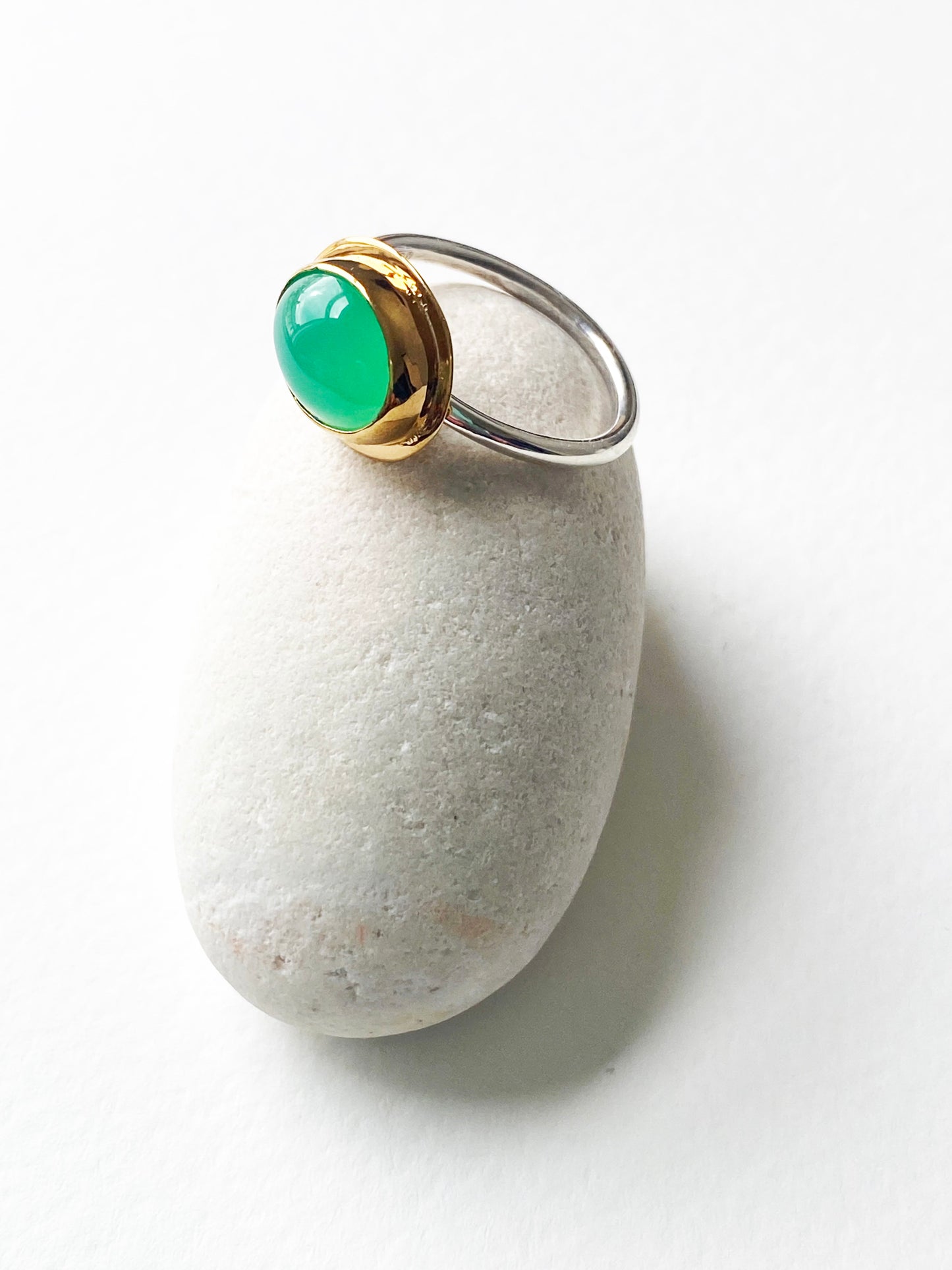 Chrysoprase Ring set in 22 carat gold vermeil and recycled silver