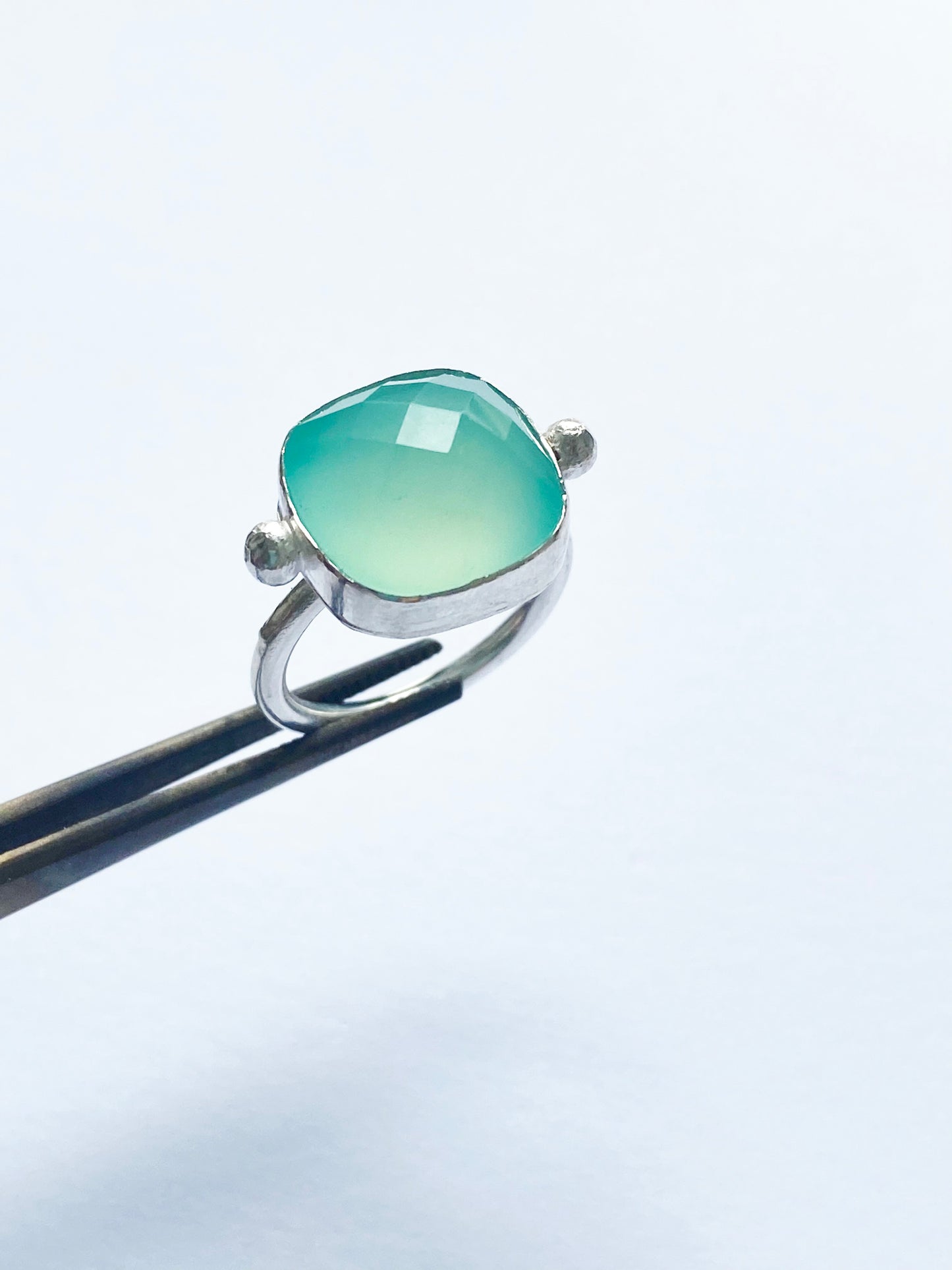 Green Agate square silver ring