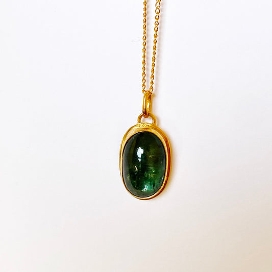 Green Kyanite Pendant set in 22 carat gold vermeil