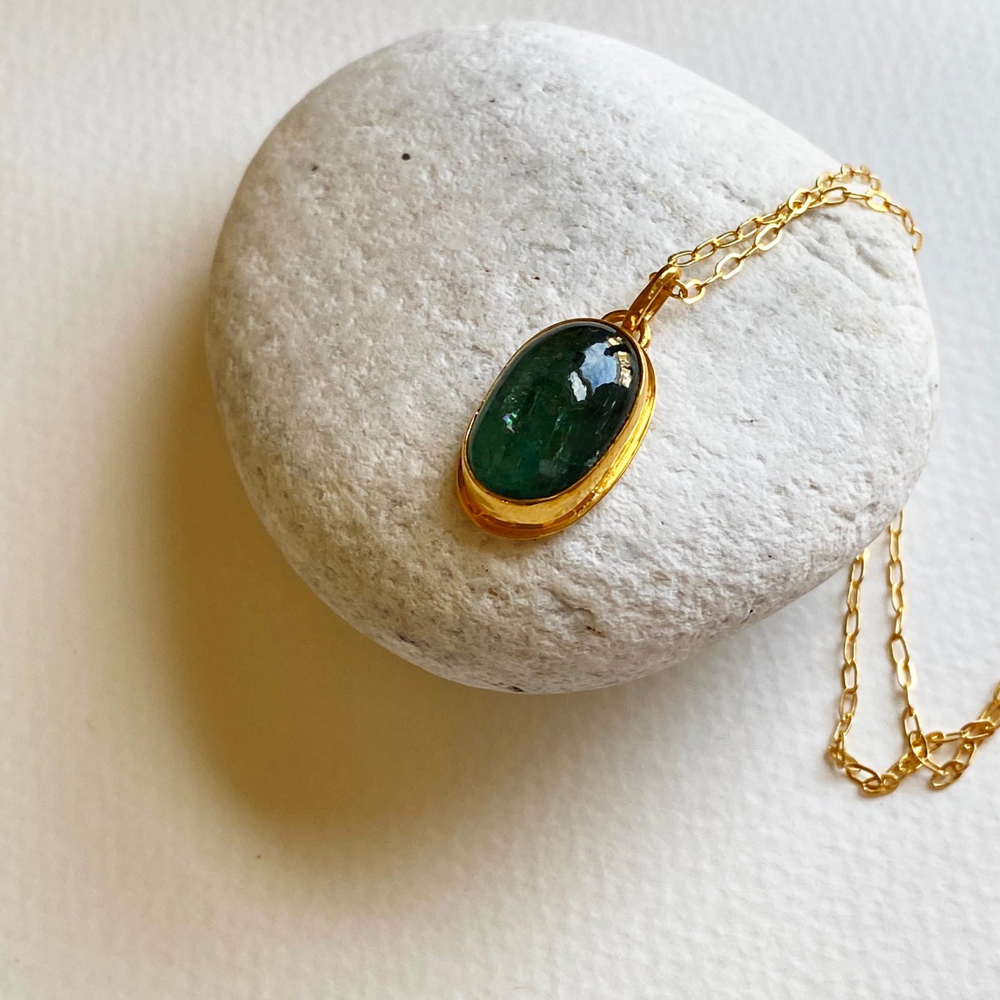 Green Kyanite Pendant set in 22 carat gold vermeil