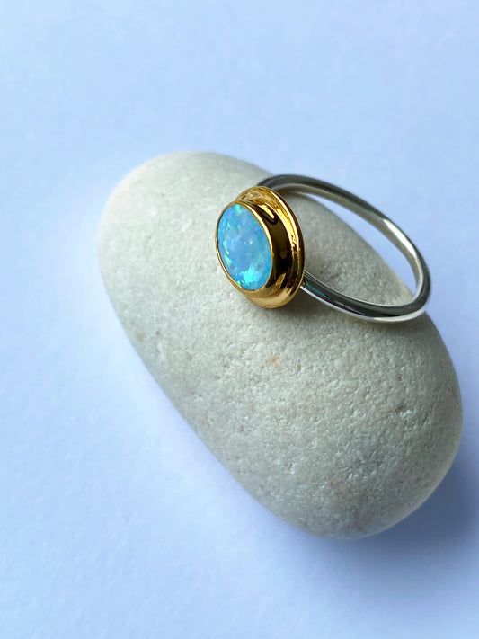 Opal Silver and 22 carat Gold Vermeil Ring