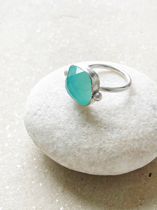 Green Agate square silver ring