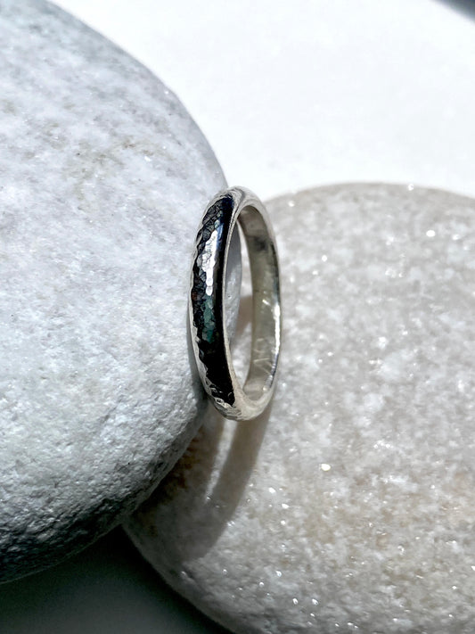 Thick hammerred silver stacking ring